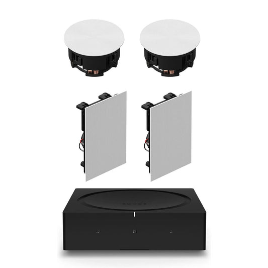 Sonos In-Ceiling Speaker Pair with Sonos In-Wall Speaker Pair and Sonos Amp Wireless Hi-Fi Player