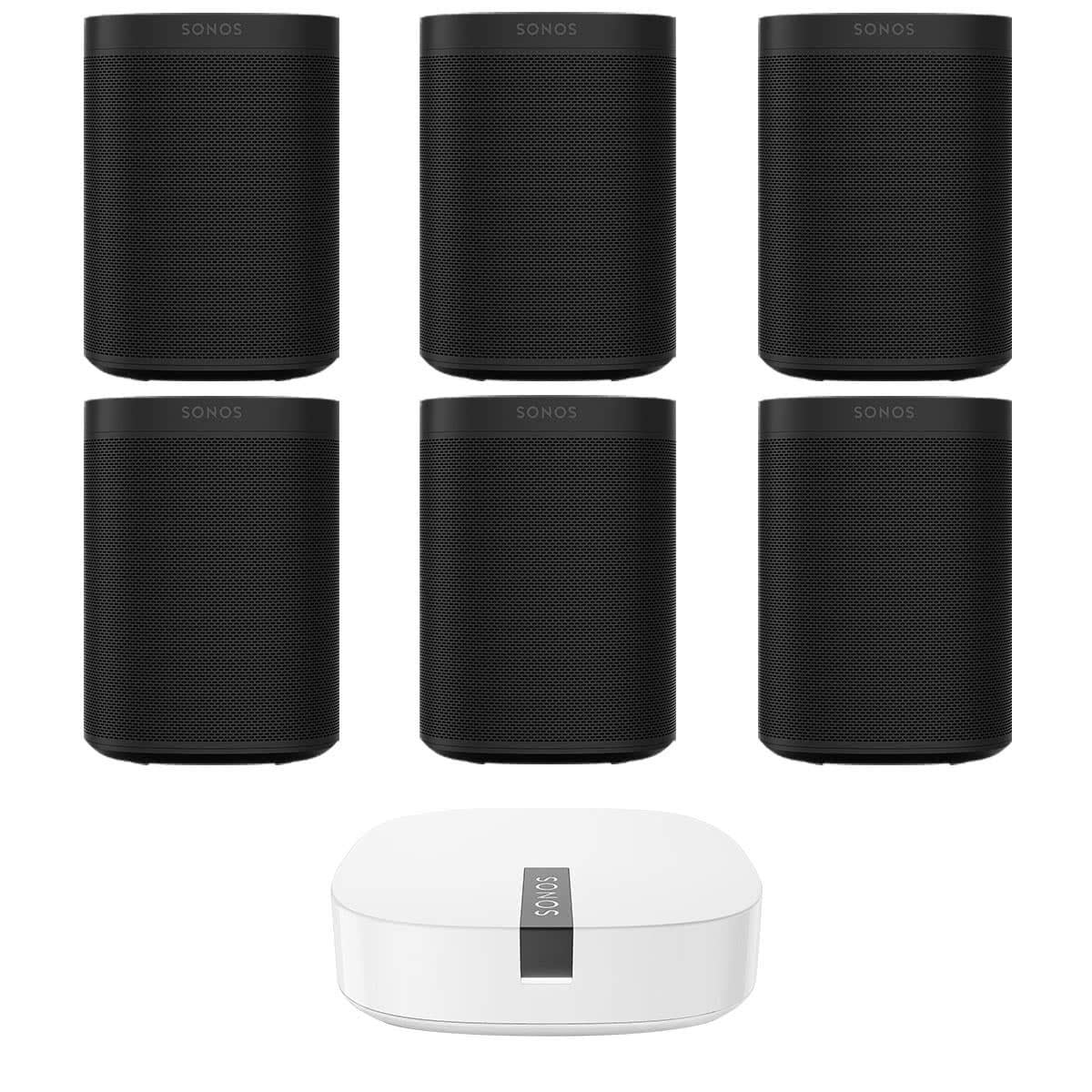 Sonos One Gen 2 Multi-Room Digital Music System Package (Black) with BOOST Enterprise-Grade Wireless Adapter (Black)