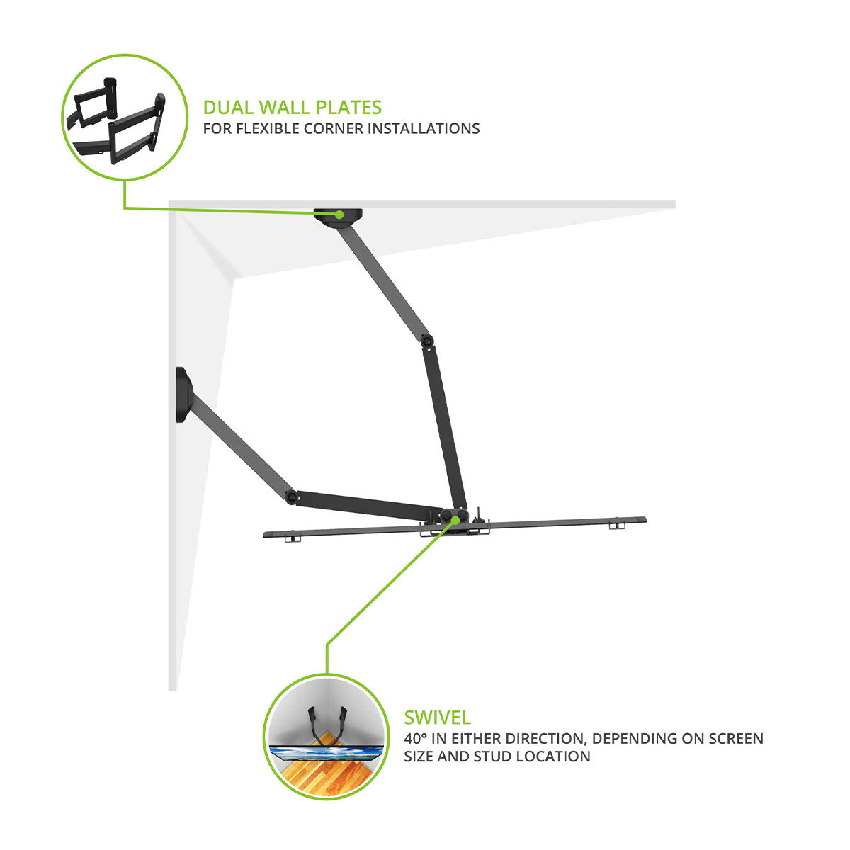 Kanto PDC650 Full Motion Corner Mount for 37" - 70" TV