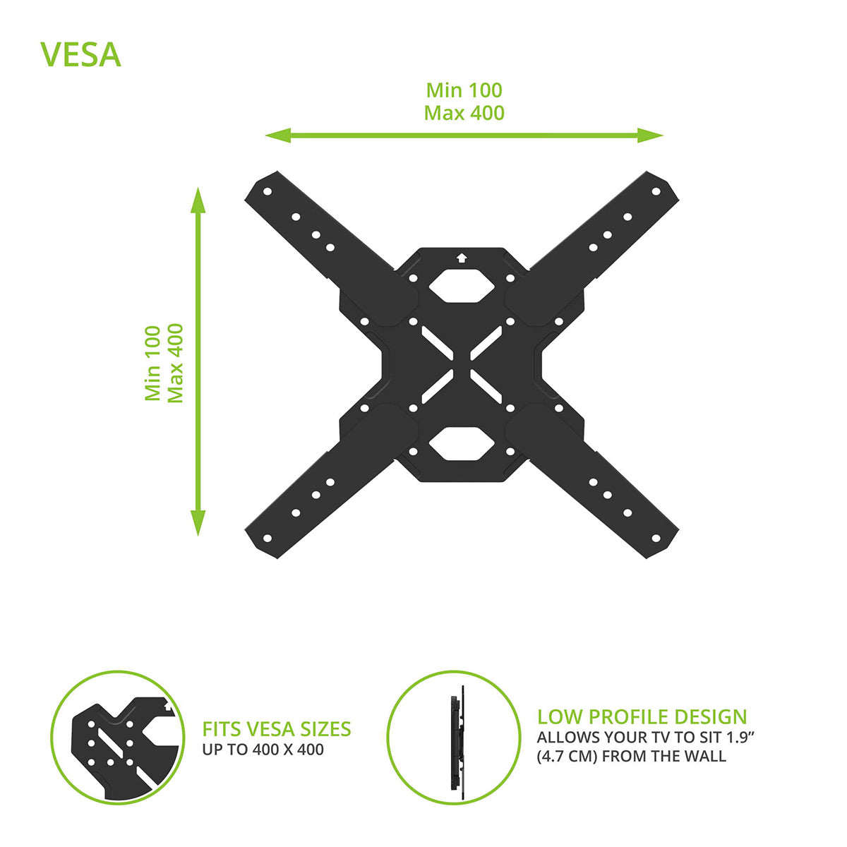 Kanto PS400 Articulating Full Motion Single Stud Mount for 30" - 80" TV