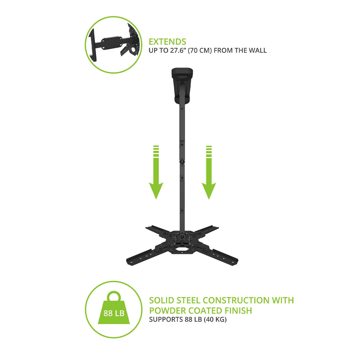 Kanto PS400 Articulating Full Motion Single Stud Mount for 30" - 80" TV