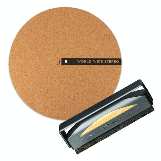 World Wide Stereo Record Care Kit with 12" Modern Series Cork Slipmat and Anti-Static Record Brush