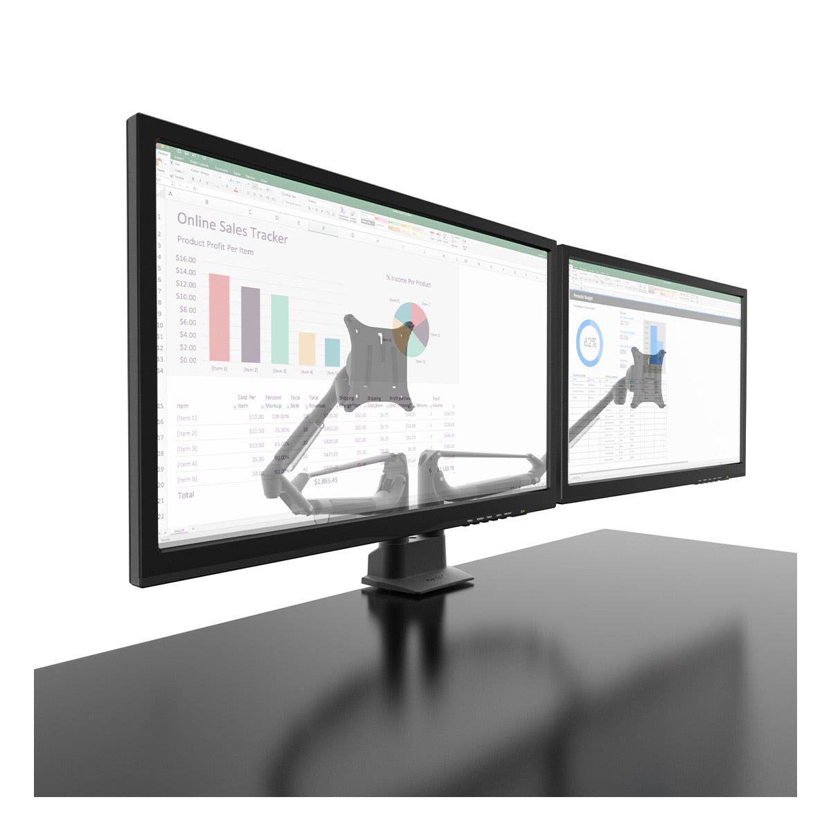Kanto DMS2000 Dual-Monitor Desktop Mount for 17" - 32" Displays with Gas-Shocks (Black)