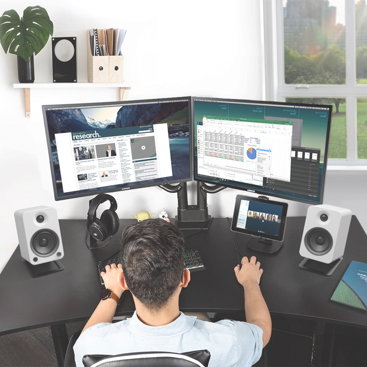 Kanto DMS2000 Dual-Monitor Desktop Mount for 17" - 32" Displays with Gas-Shocks (Black)