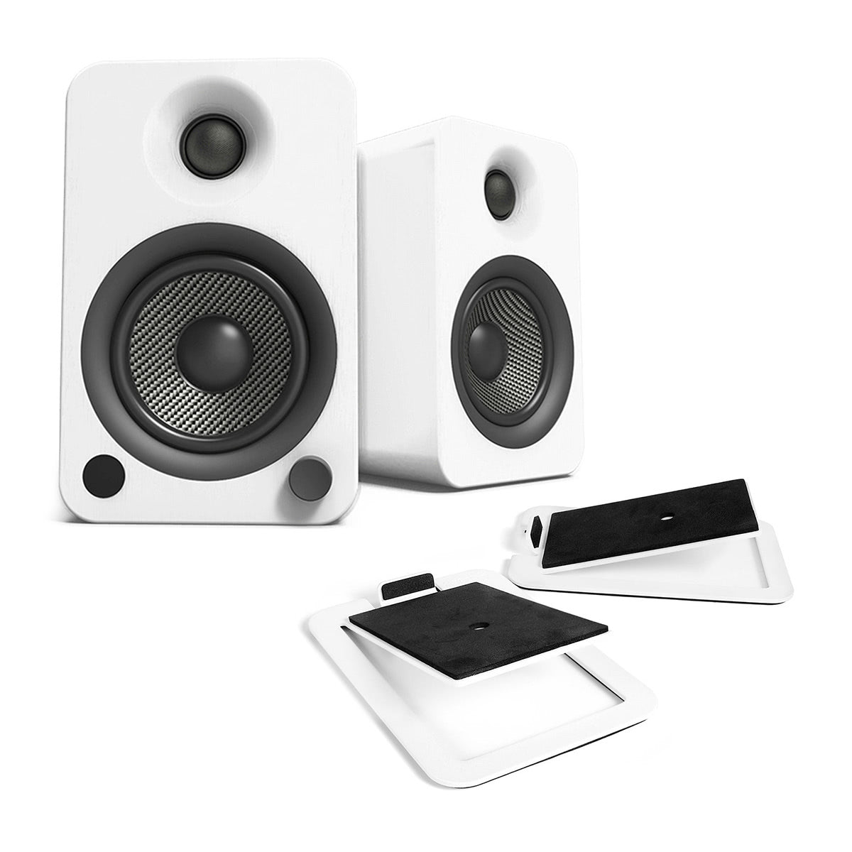 Kanto YU4 Powered Desktop Speakers (Matte White) with S4 Desktop Stands (White)