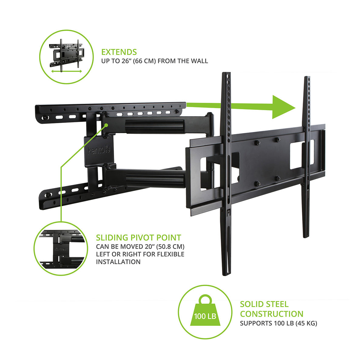Kanto FMC4 Full Motion Mount with Adjustable Pivot Point for 30" to 60" TVs