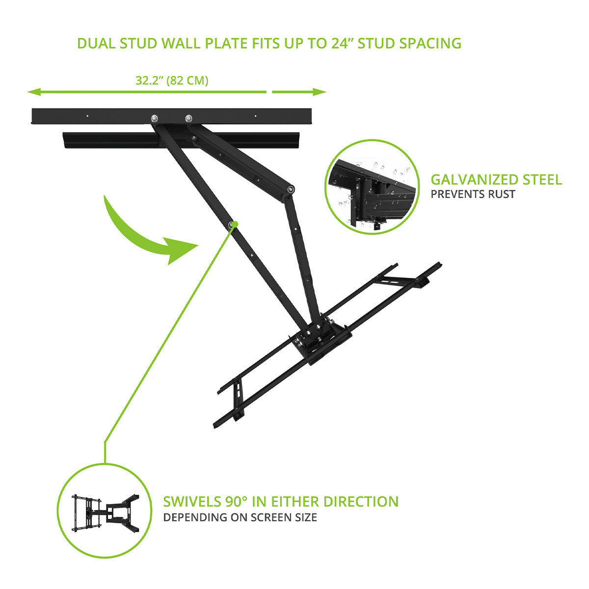 Kanto PDX700G Articulating Full Motion Outdoor Galvanized TV Mount for 42" - 100" TV
