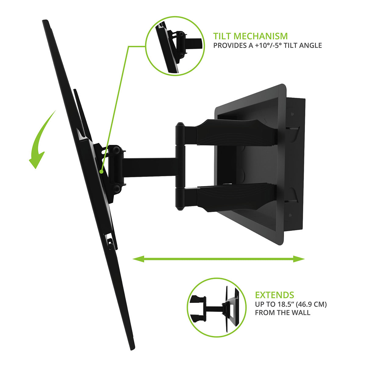 Kanto R300 Recessed In-Wall Full-Motion Mount for 32" - 55" TVs