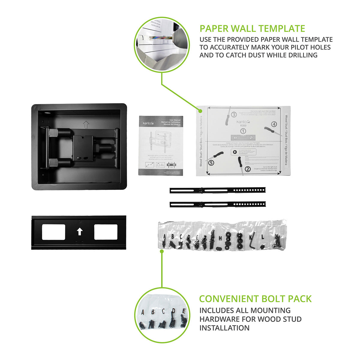 Kanto R300 Recessed In-Wall Full-Motion Mount for 32" - 55" TVs