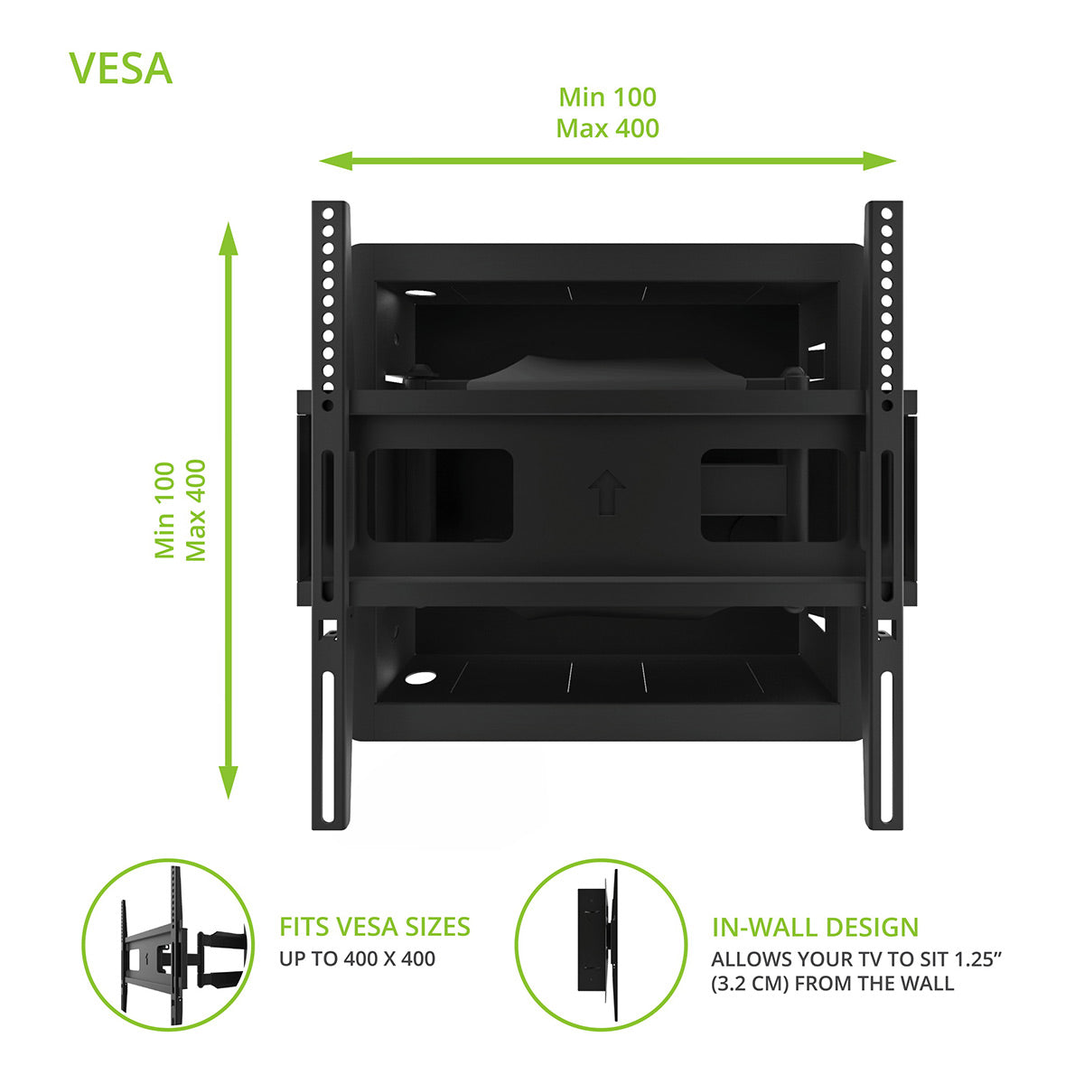 Kanto R300 Recessed In-Wall Full-Motion Mount for 32" - 55" TVs