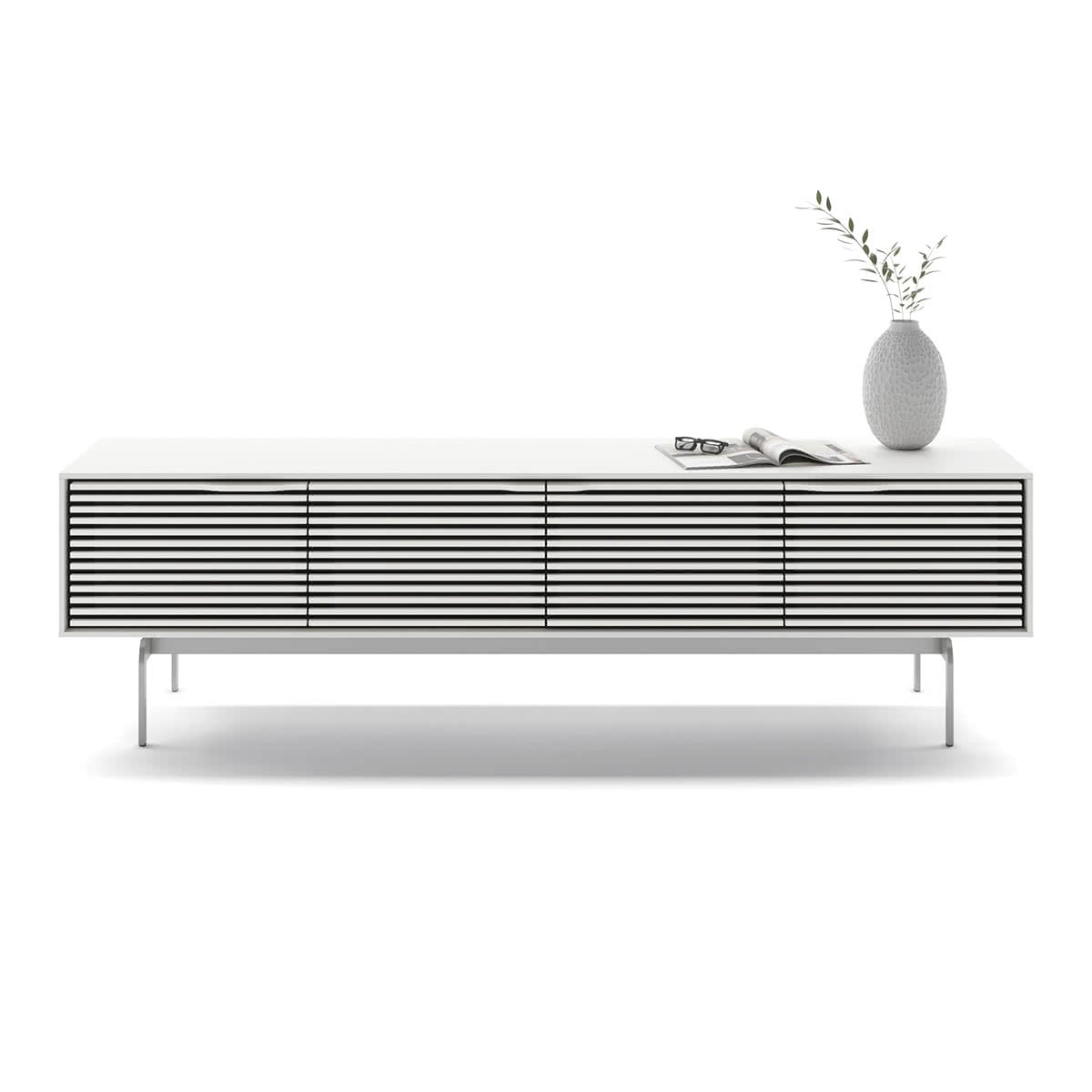 BDI Align 7473 Low 4-Door Cabinet with Console Base (Satin White)
