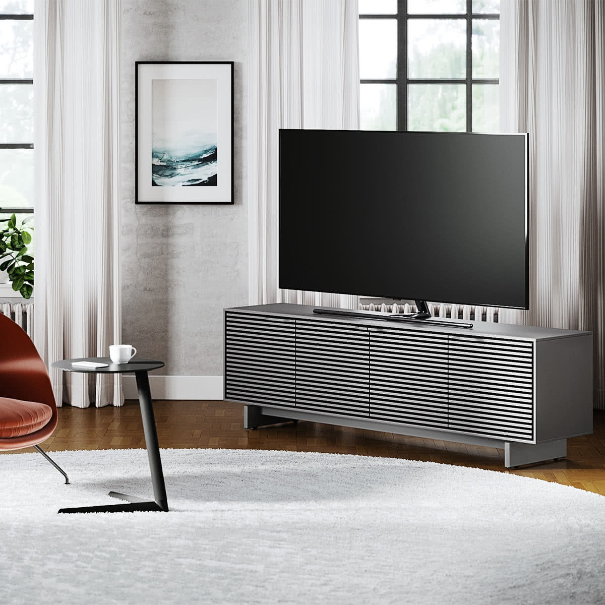 BDI Align 7479 4-Door Cabinet with Media Base (Fog Grey)