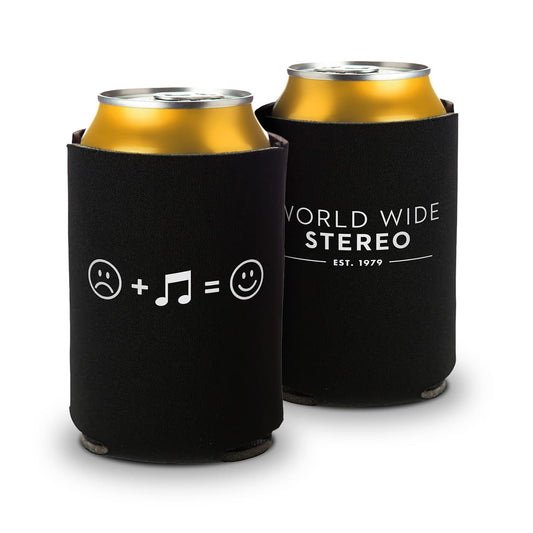 World Wide Stereo Music Makes Us Happy Beverage Can Koozies - 2 Pack