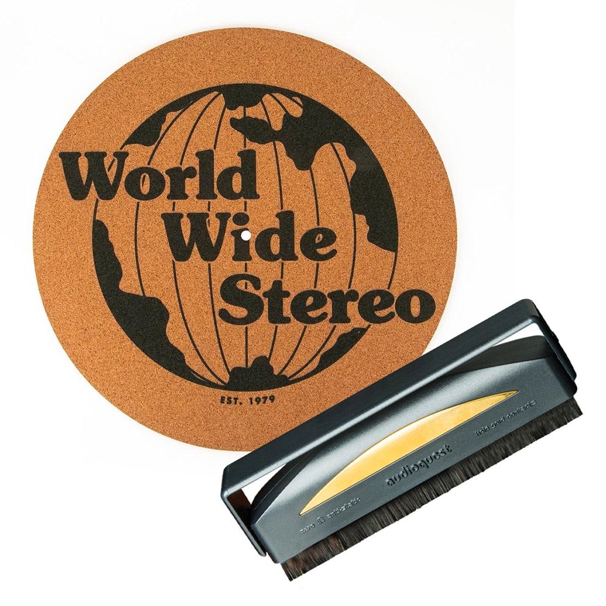 World Wide Stereo Record Care Kit with 12" 1979 Special Edition Cork Slipmat and Anti-Static Record Brush