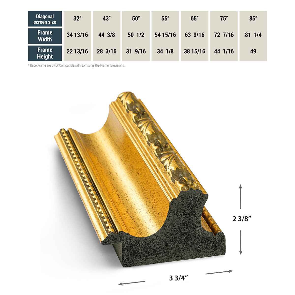Deco TV Frames 55" Frame for Samsung The Frame TV 2021-2024 (Ornate Gold)