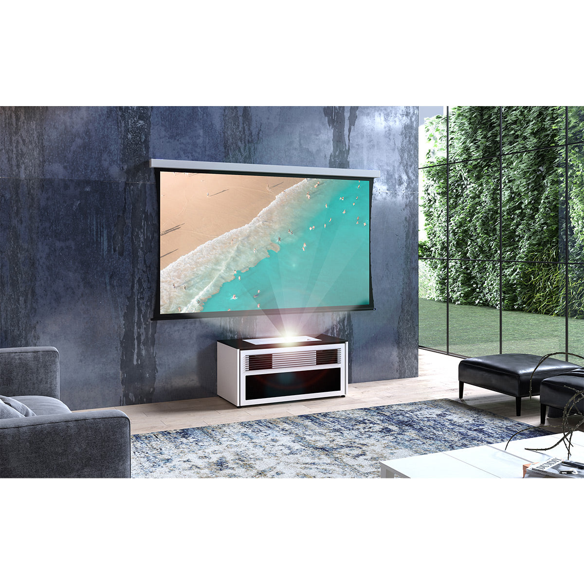 Salamander Chameleon Collection Miami 229S Dual Speaker Grill Projector Integrated Cabinet for LG HU85LA Projector (Gloss Warm White)