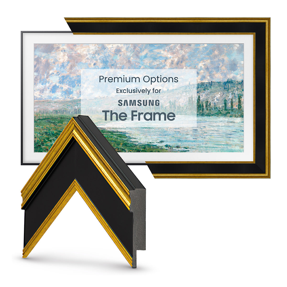 Deco TV Frames 75" Customizable Frame for Samsung The Frame TV 2021-2023 (Antique Gold & Black)