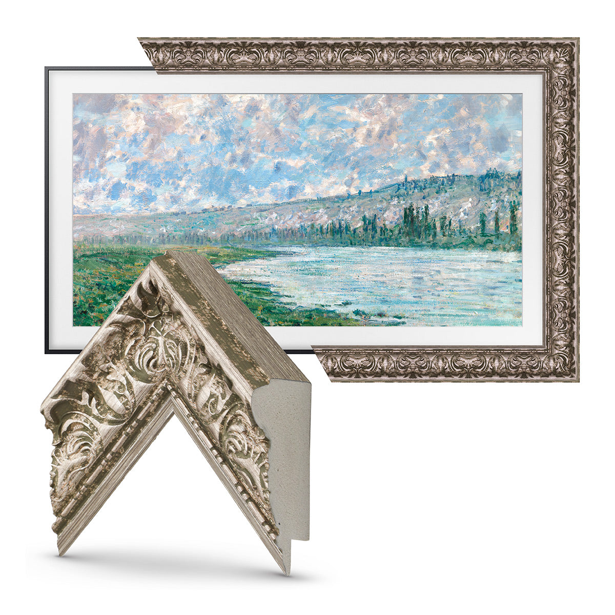 Deco TV Frames 55" Frame for Samsung The Frame TV 2021-2024 (Tuscan Silver)