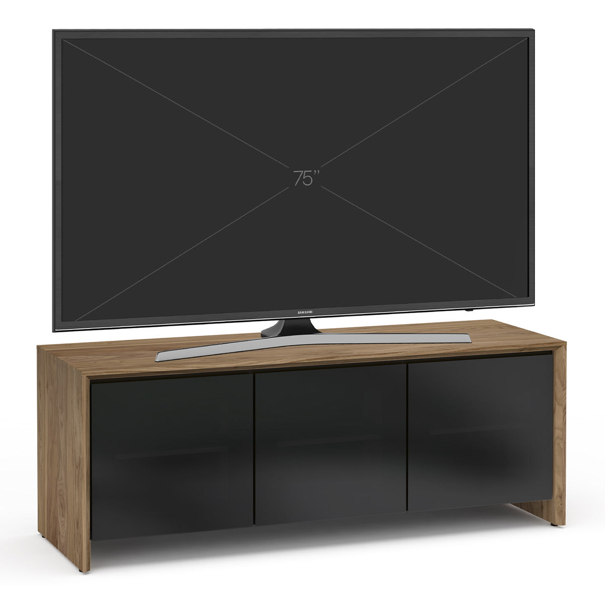 Salamander Chameleon Collection Barcelona 237 Triple AV Cabinet (Natural Walnut with Black Glass Doors)