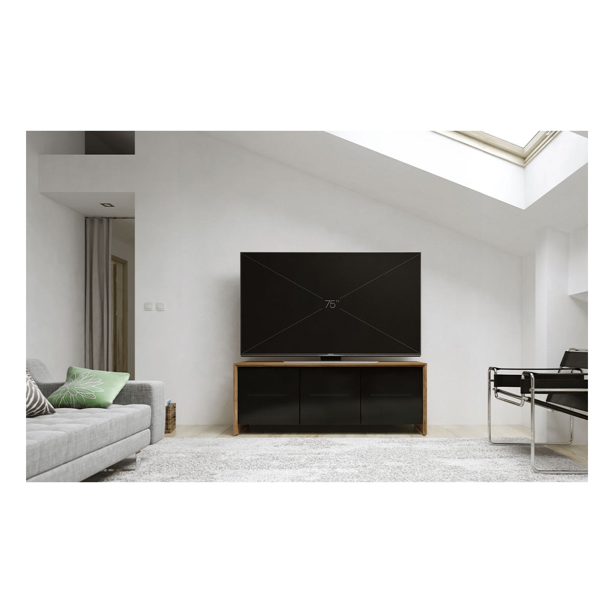 Salamander Chameleon Collection Barcelona 237 Triple AV Cabinet (Natural Walnut with Black Glass Doors)