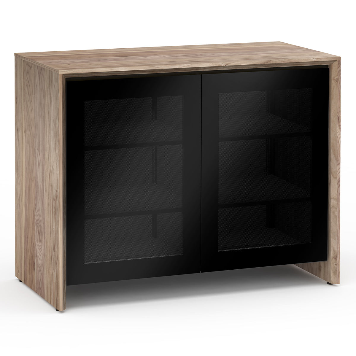 Salamander Chameleon Collection Barcelona 323 Twin AV Cabinet (Natural Walnut with Black Glass Doors)