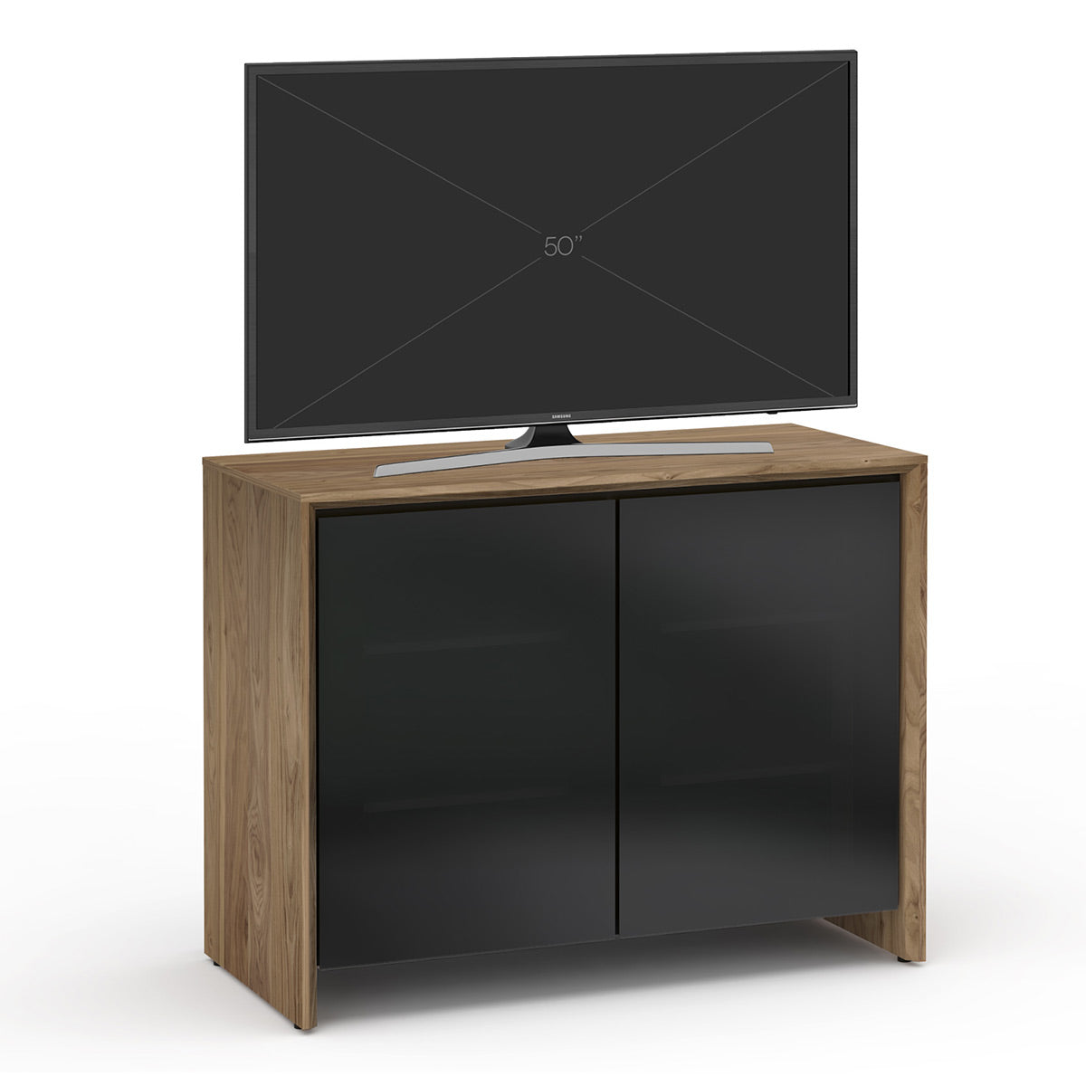 Salamander Chameleon Collection Barcelona 323 Twin AV Cabinet (Natural Walnut with Black Glass Doors)