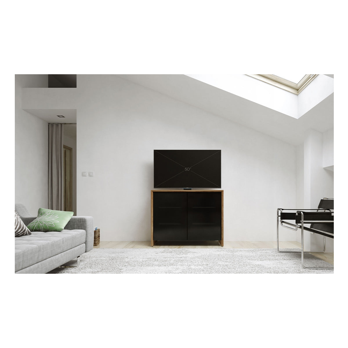 Salamander Chameleon Collection Barcelona 323 Twin AV Cabinet (Natural Walnut with Black Glass Doors)