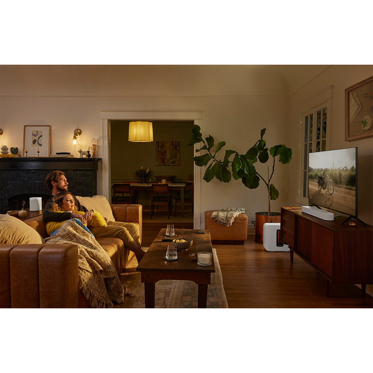 Sonos Premium Immersive Set with Beam (Gen 2, White) Soundbar, Sub Wireless Subwoofer (Gen 3, White), and Pair of One SL Wireless Speaker (White)