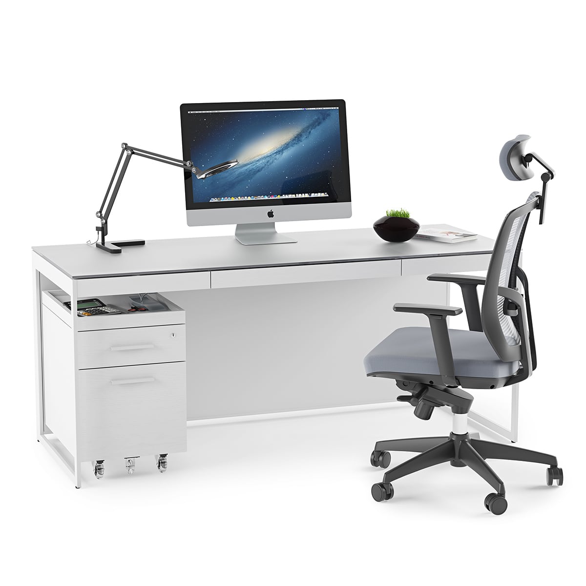 BDI Centro 6401 Desk with Keyboard Drawer (Satin White)