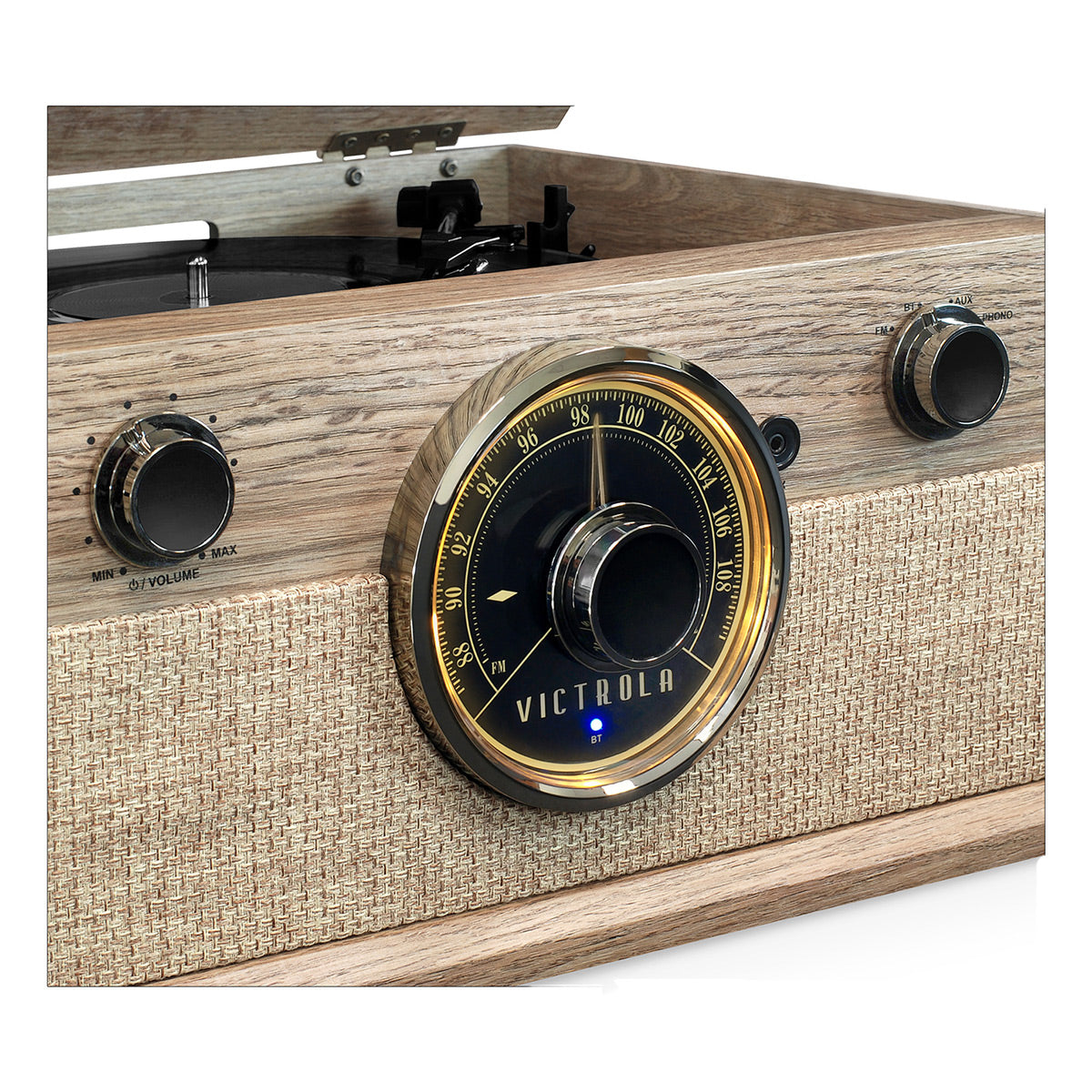 Victrola 4-in-1 Cambridge Farmhouse Modern Bluetooth Turntable with FM Radio (Factory Certified Refurbished, Farmhouse Oatmeal)
