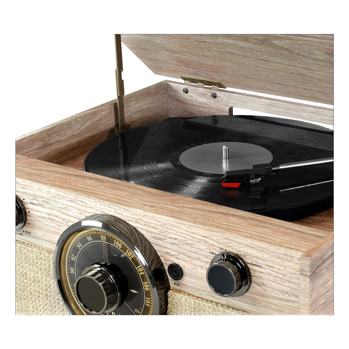 Victrola 4-in-1 Cambridge Farmhouse Modern Bluetooth Turntable with FM Radio (Factory Certified Refurbished, Farmhouse Oatmeal)
