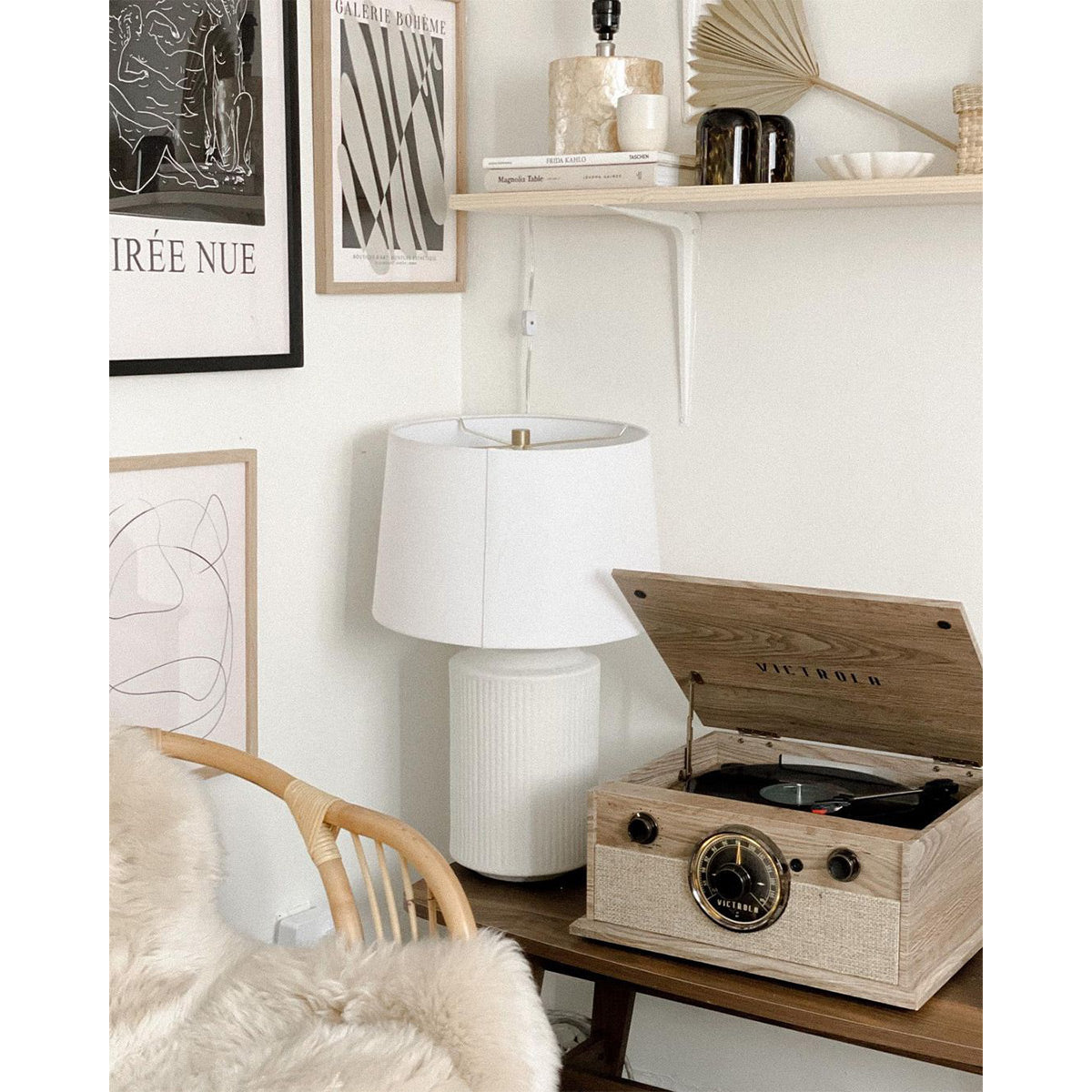 Victrola 4-in-1 Cambridge Farmhouse Modern Bluetooth Turntable with FM Radio (Factory Certified Refurbished, Farmhouse Oatmeal)