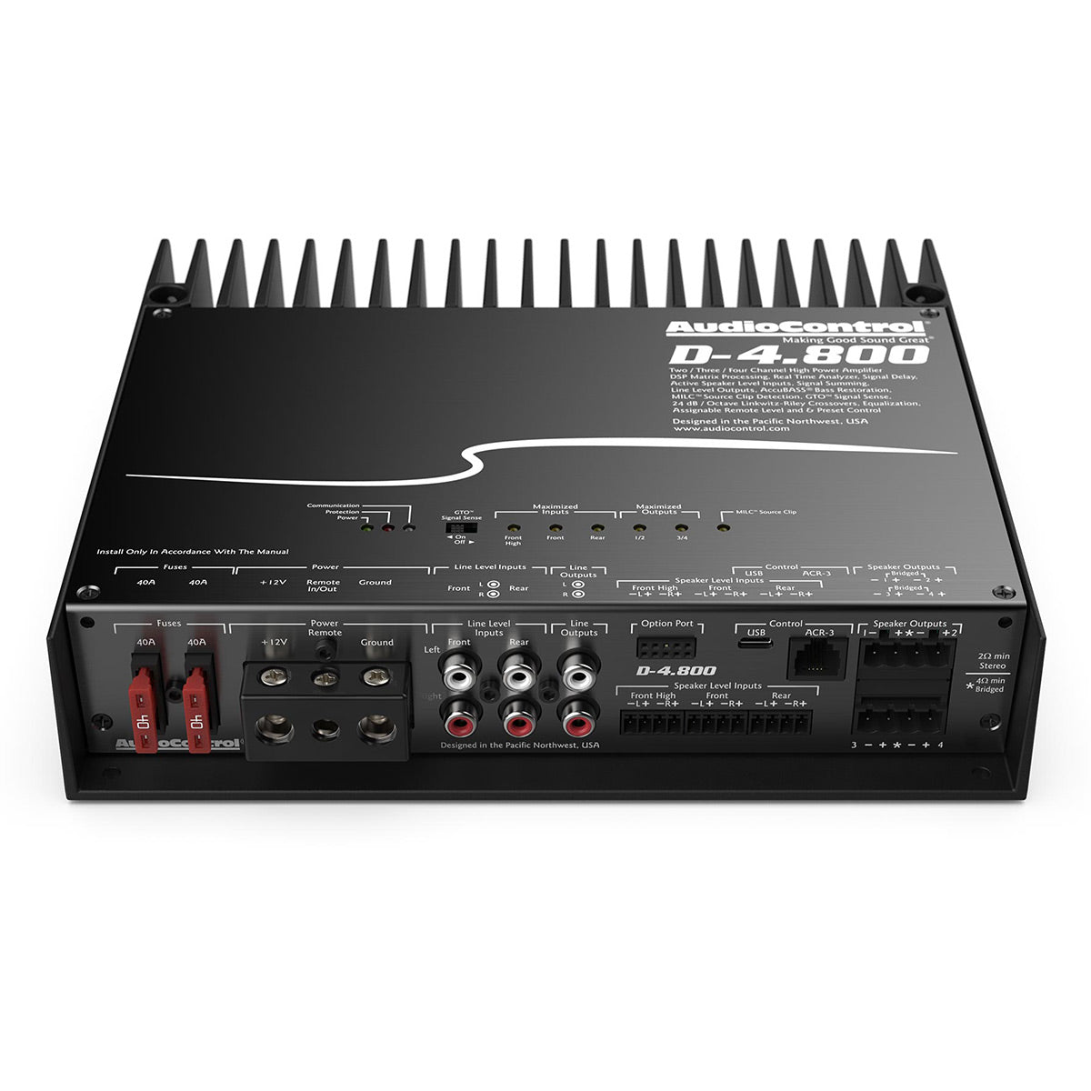AudioControl D-4.800 High-Power 4-Channel DSP Matrix Amplifier with Accubass