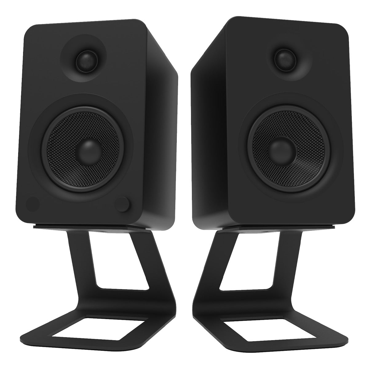 Kanto YU6 Powered Bookshelf Speakers (Walnut) with SE6 Elevated Desktop Speaker Stands (Black)