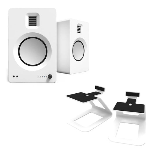 Kanto TUK Premium Powered Speakers with SE6 Elevated Desktop Speaker Stands (White)
