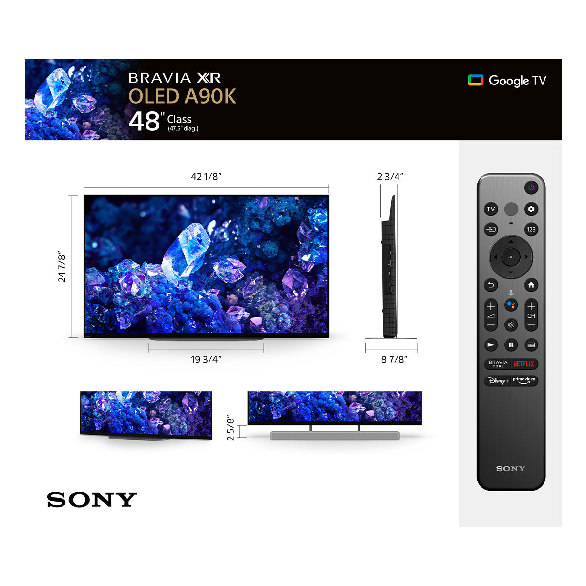 Sony XR48A90K 48" BRAVIA XR OLED 4K HDR Smart TV with Google TV
