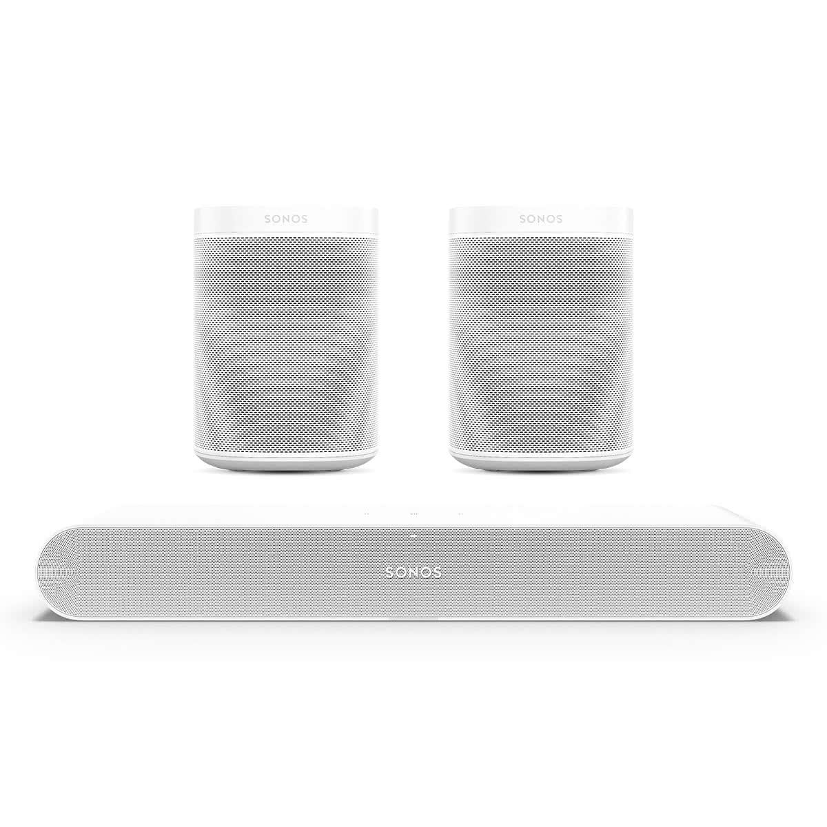Sonos Surround Set with Ray Compact Soundbar (White) and Pair of One SL Wireless Streaming Speaker (White)