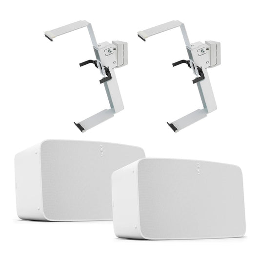 Sonos Five Wireless Speaker for Streaming Music (White) with Flexson Vertical Wall Mount (White) - Pair