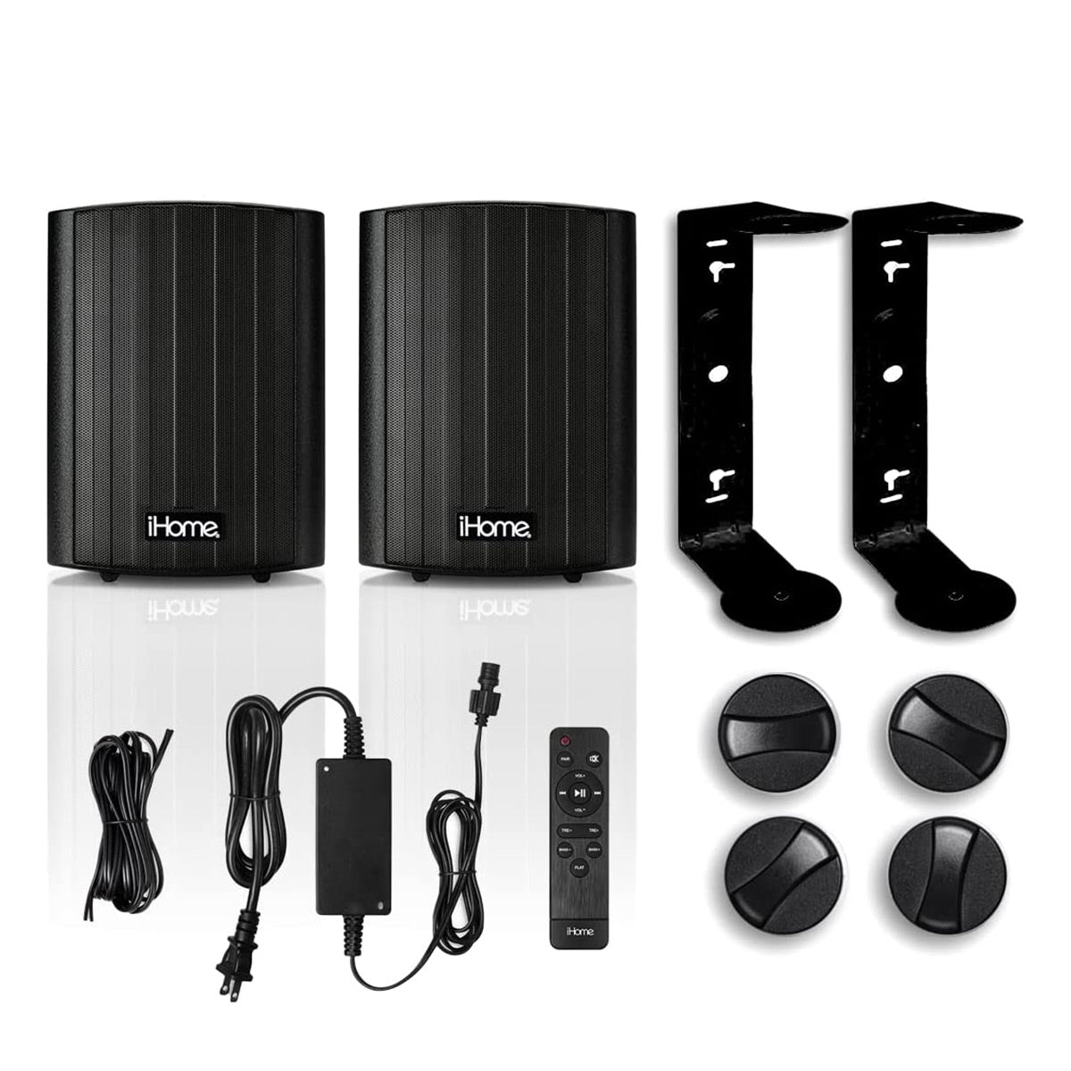 iHome IHSI-W400BT-PR-BLK 4" Waterproof Mountable Outdoor Bluetooth Speakers - Pair (Black)