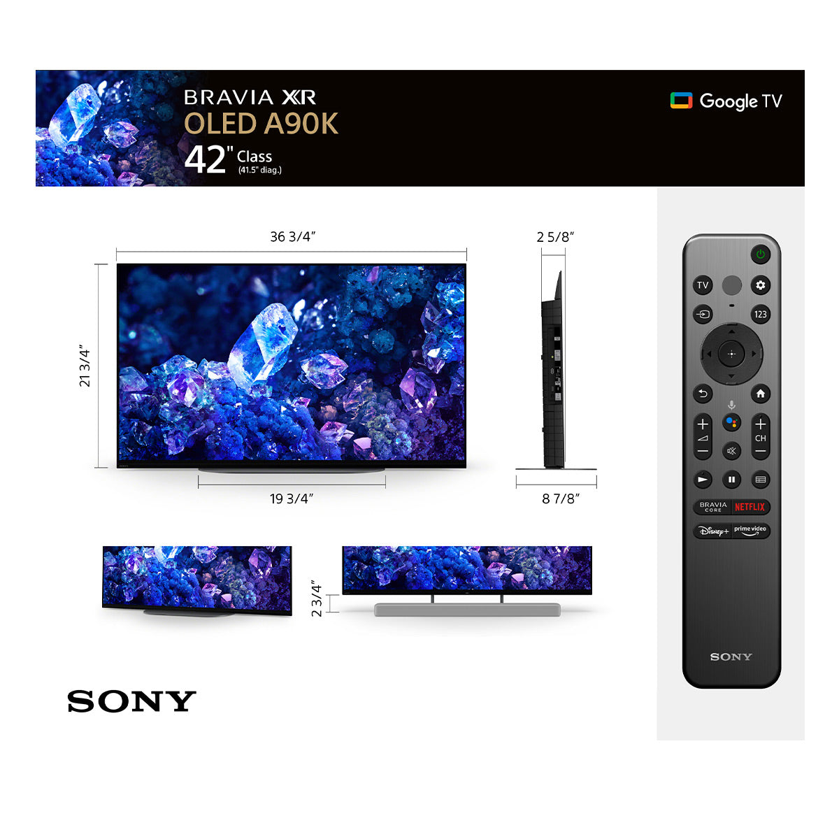 Sony XR42A90K 42" BRAVIA XR OLED 4K HDR Smart TV with Google TV