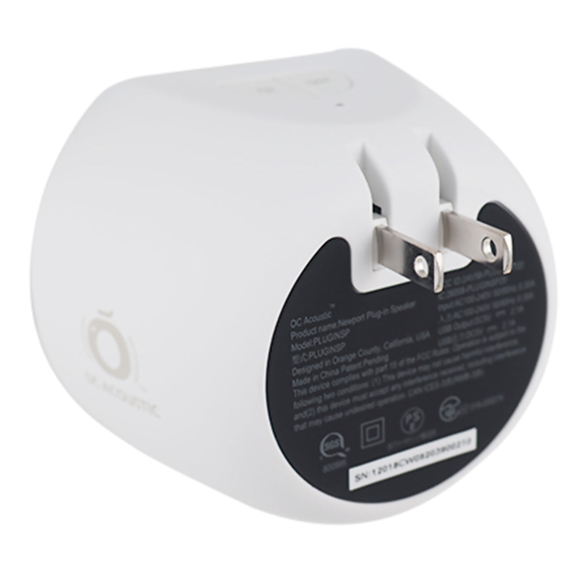 OC Acoustic Newport Plug-in Outlet Speaker with Bluetooth 5.1 and Built-in USB Type-A Charging Port (Gray/White)