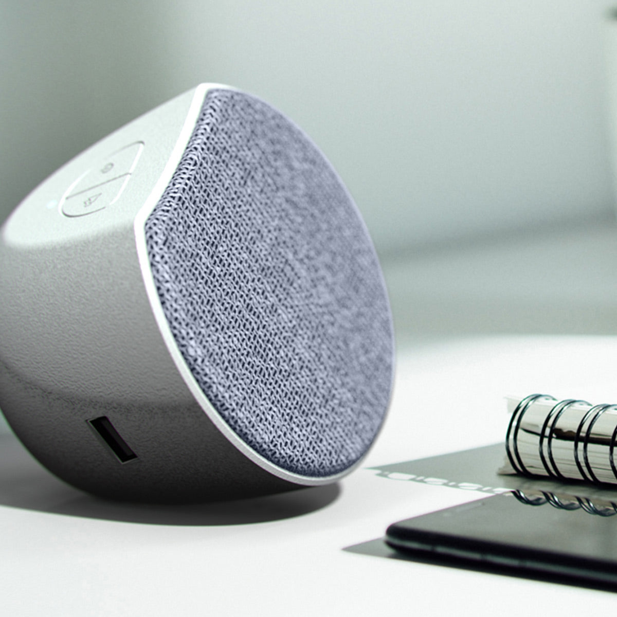 OC Acoustic Newport Plug-in Outlet Speaker with Bluetooth 5.1 and Built-in USB Type-A Charging Port (Gray/White)