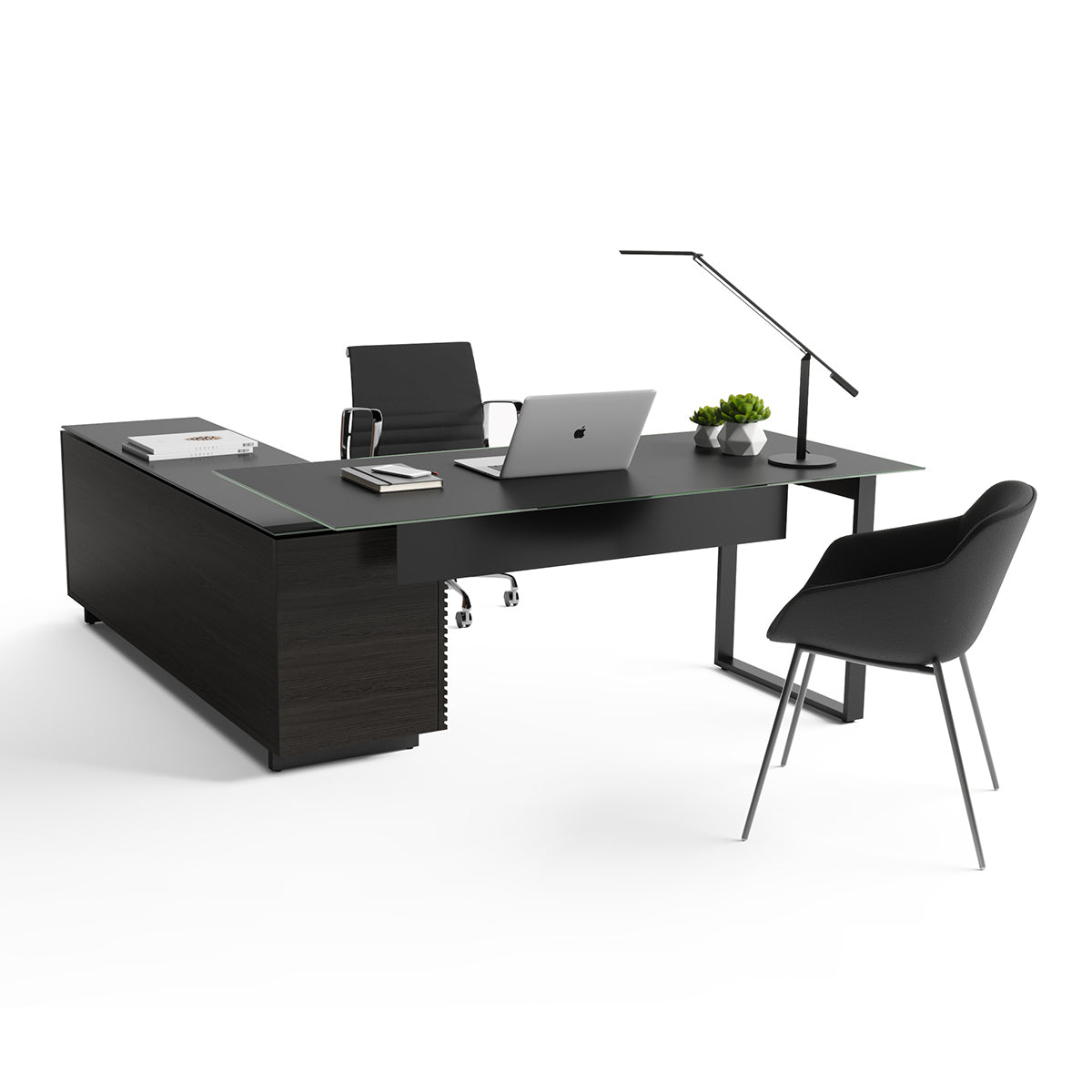 BDI Corridor 6531 Modern Shaped L-Shaped Executive Desk (Charcoal Stained Ash)