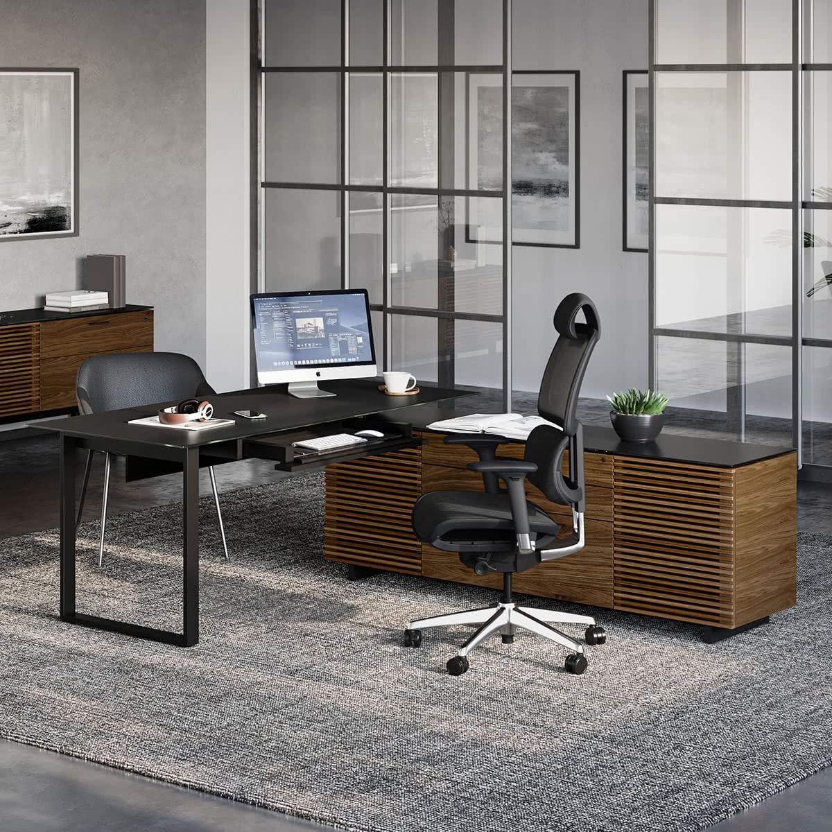 BDI Corridor 6531 Modern Shaped L-Shaped Executive Desk (Natural Walnut)