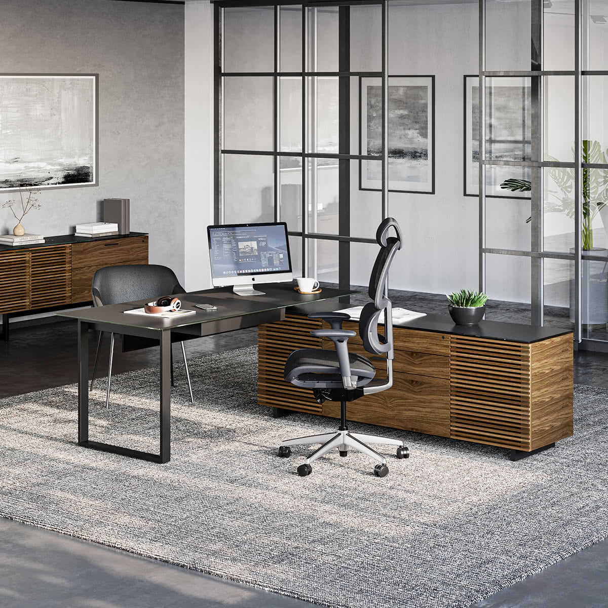 BDI Corridor 6531 Modern Shaped L-Shaped Executive Desk (Natural Walnut)
