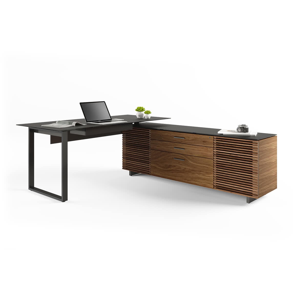 BDI Corridor 6531 Modern Shaped L-Shaped Executive Desk (Natural Walnut)