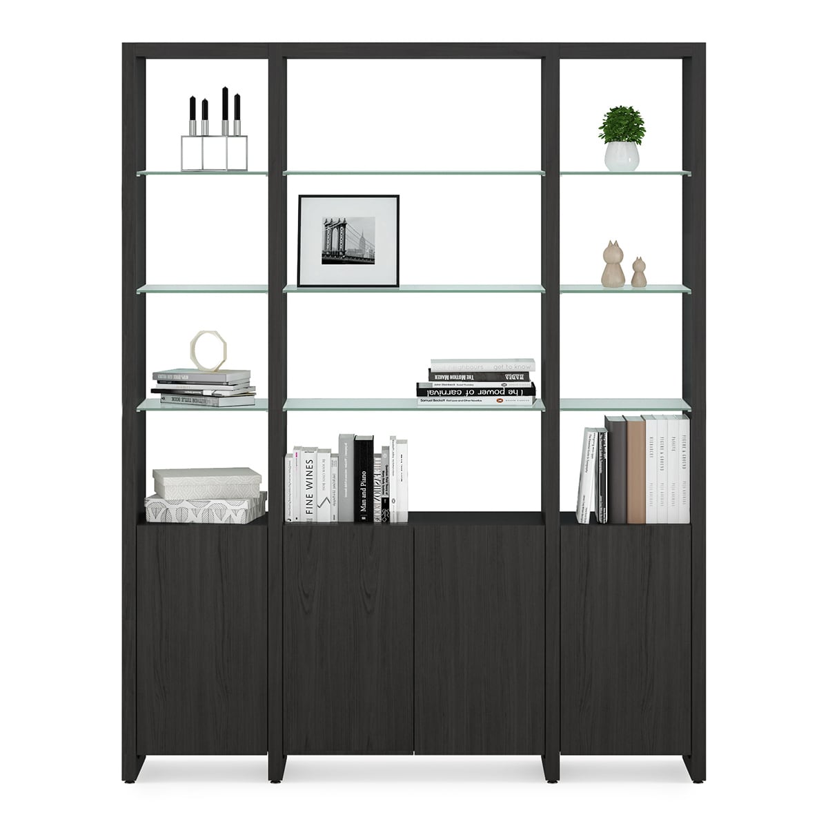 BDI Linea 3 Shelf 66" Wide Shelving System (Charcoal Stained Ash)