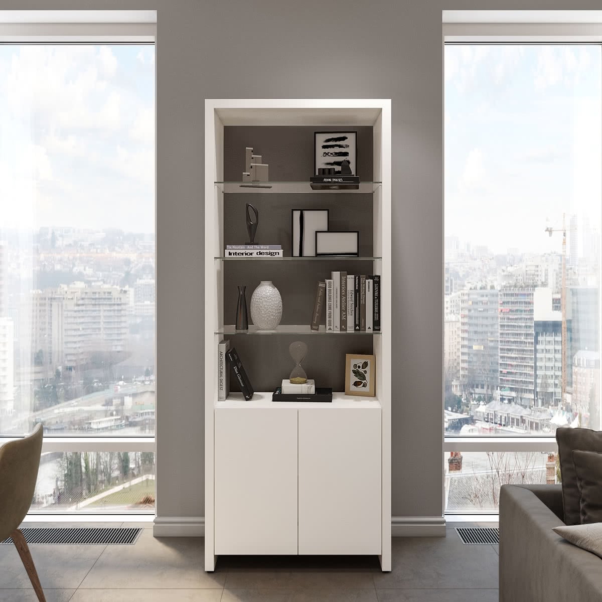 BDI Linea 5802 Expandable Modern Bookcase (Satin White)