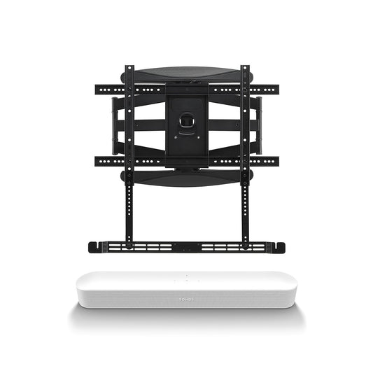 Sonos Beam Compact Smart Sound Bar with Flexson 32"-70" TV Cantilever Mount (White)