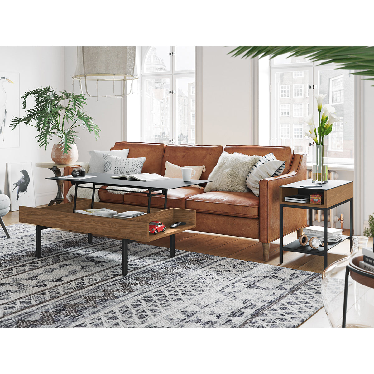 BDI Reveal 1196 Glass Top End Table (Natural Walnut)